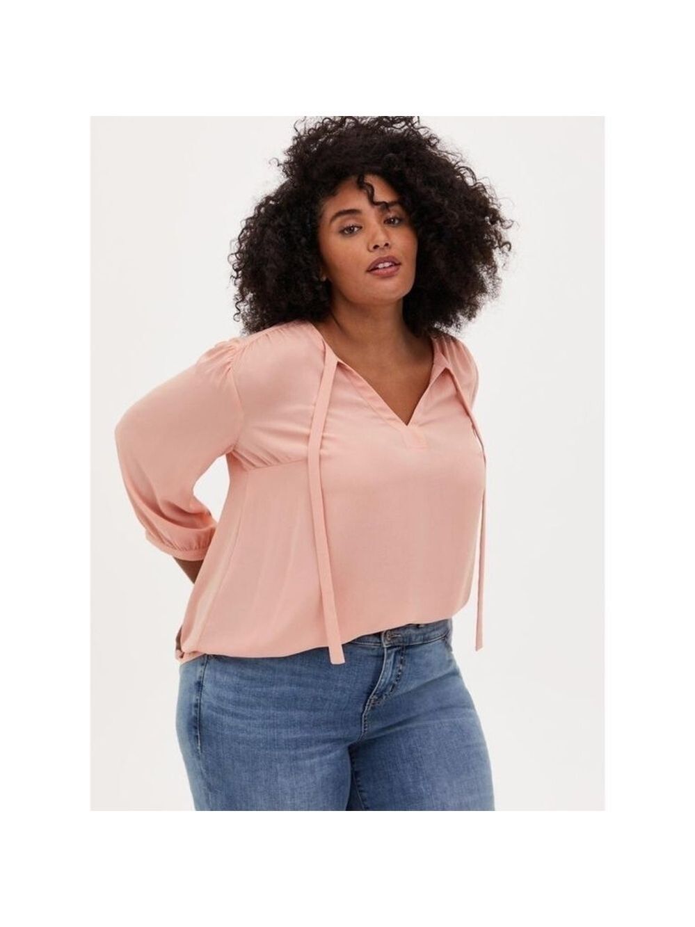 1X • Torrid • Georgette Tie Neck Peasant Blouse ~ Flirty Peach Beige